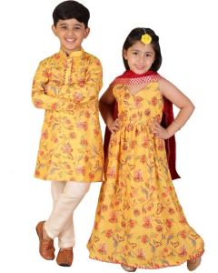 Boys Festive & Party Kurta and Pyjama Set  (Yellow Pack of 1)